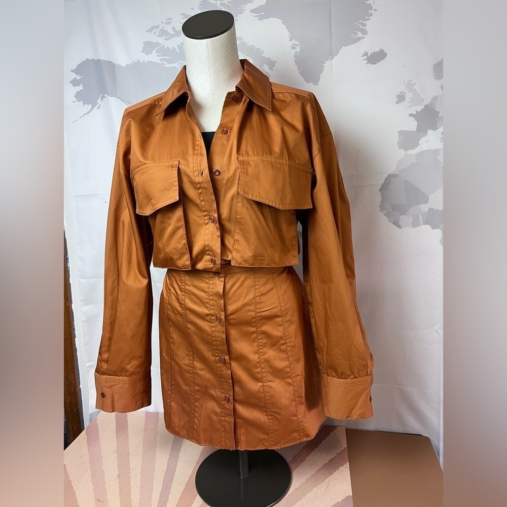 ZARA Poplin Shirt-Dress With Pockets Brown NWOT - Picture 9 of 13